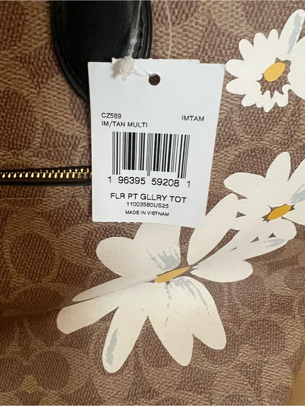 COACH Brown Daisy Print Tote with Black Handles and Gold Hardware - Picture 4 of 6